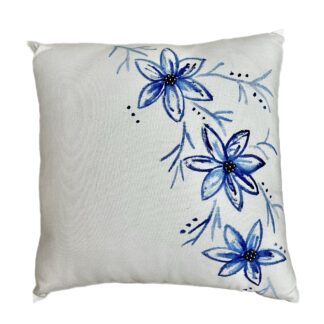 CUSHION - HAND PAINTED BLUE FLOWERS